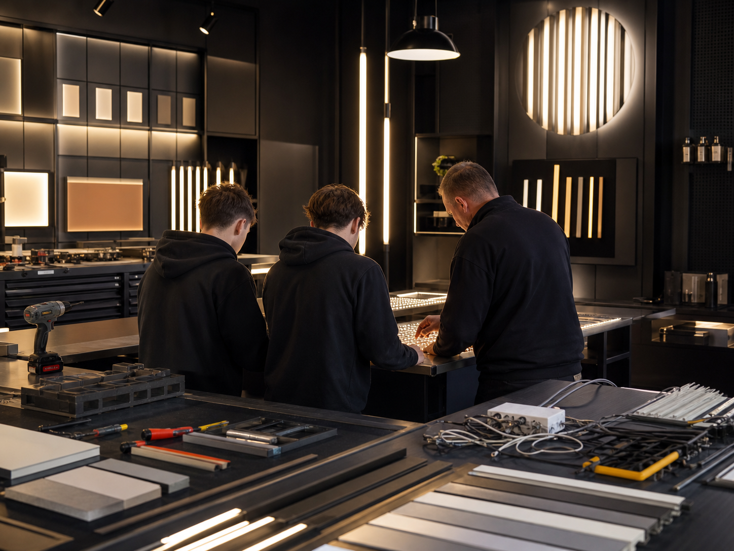 AI generated apprentice training workshop for signage and lighting.